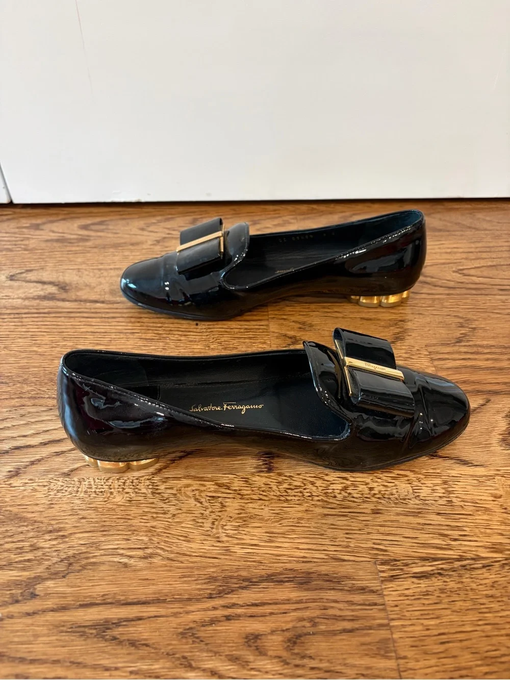 Salvatore Ferragamo Black Patent Vara Bow Loafers